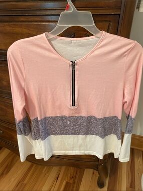 Women's Pink Colorblock Long Sleeve Zip Top